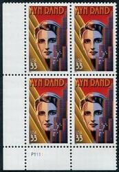 U.S. #3308 Ayn Rand PNB of 4