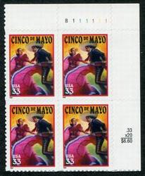 U.S. #3309 Cinco de Mayo, 33c, PNB of 4