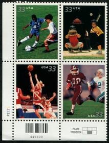 U.S. #3402a Youth Team Sports PNB of 4