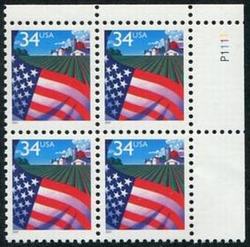 U.S. #3469 34c Flag Over Farm PNB of 4