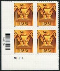 U.S. #3471 55c Art Deco Eagle PNB of 4
