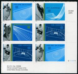 U.S. #3555a Winter Olympics PNB of 6