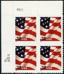 U.S. #3630 37c Flag PNB of 4