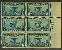 U.S. #650 5c Intl Civil Aeronautics Conf MNH PNB of 6