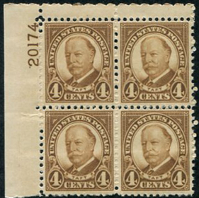 U.S. #685 4c Pres. Taft MNH PNB of 4