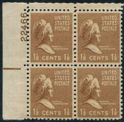 U.S. #805 1-1/2c Martha Washington MNH PNB of 4