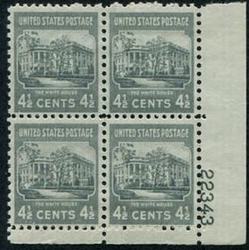 U.S. #809 4-1/2c The White House MNH PNB of 4