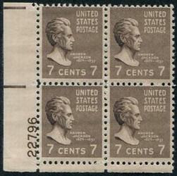 U.S. #812 7c Andrew Jackson MNH PNB of 4