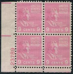 U.S. #814 9c William H. Harrison MNH PNB of 4