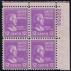 U.S. #817 12c Zachery Taylor MNH PNB of 4