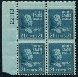 U.S. #826 21c Chester A. Arthur MNH PNB of 4