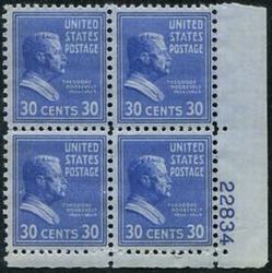 U.S. #830 30c Theodore Roosevelt MNH PNB of 4