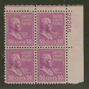 U.S. #831 50c William Howard Taft PNB of 4