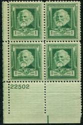 U.S. #864 1c Henry Wadsworth Longfellow MNH PNB of 4