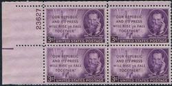 U.S. #946 Joseph Pulitzer Issue PNB of 4