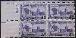 U.S. #957 Wisconsin Statehood PNB of 4