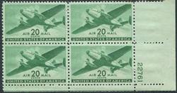 U.S. #C29 20c Twin-Motored Transport Plane PNB of 4