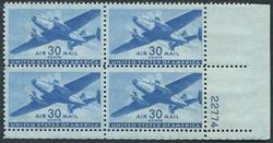 U.S. #C30 30c Twin-Motored Transport Plane PNB of 4