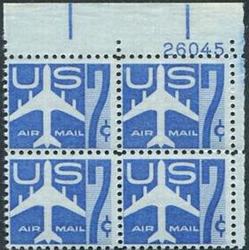 U.S. #C51 7c Silhouette of Airliner blue PNB of 4