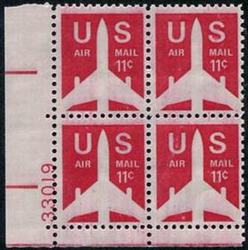 U.S. #C78 11c Silhouette of Jet Airliner PNB of 4