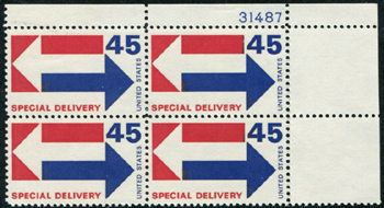 U.S. #E22 45c Special Delivery Arrows PNB of 4