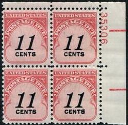U.S. #J102 11c Postage Due Denomination in Black PNB of 4