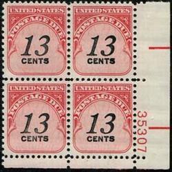 U.S. #J103 13c Postage Due Denomination in Black PNB of 4