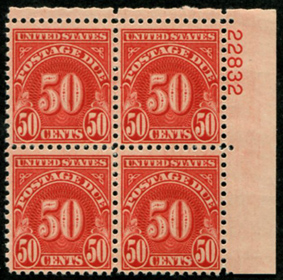 U.S. #J86 50c Postage Due PNB of 4