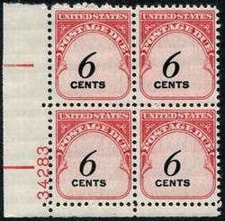 U.S. #J94 6c Postage Due Denomination in Black PNB of 4