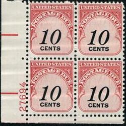 U.S. #J97 10c Postage Due Denomination in Black PNB of 4