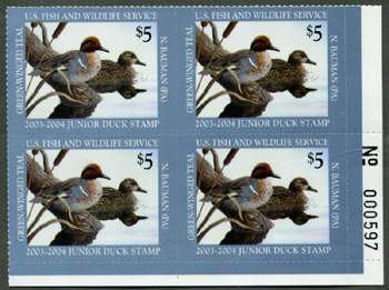 U.S. #JDS11 Teal Junior Duck Stamp Block of 4