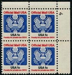 U.S. #O127 1c Official Mail USA PNB of 4