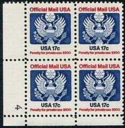 U.S. #O130 17c Official Mail USA PNB of 4