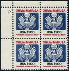 U.S. #O132 $1.00 Official Mail USA PNB of 4