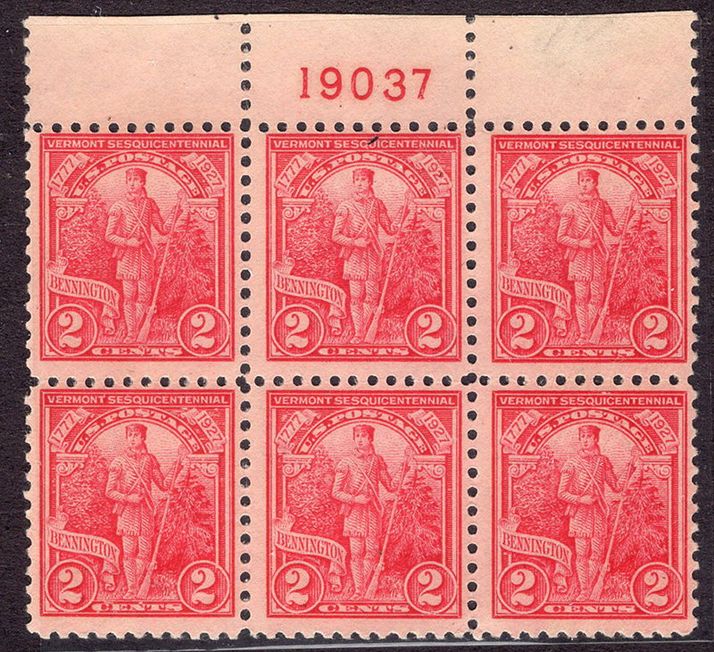 U.S. #643 Green Mountain Boys MNH PNB of 6 #F19037