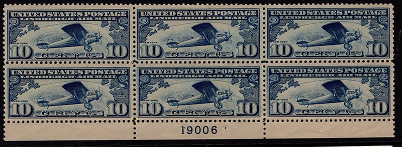 U.S. #C10 10c Spirit of St. Lewis MNH PNB of 6
