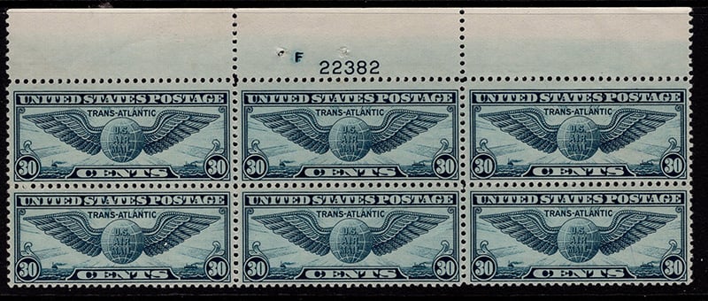 U.S. #C24 30c Transatlantic MNH PNB of 6