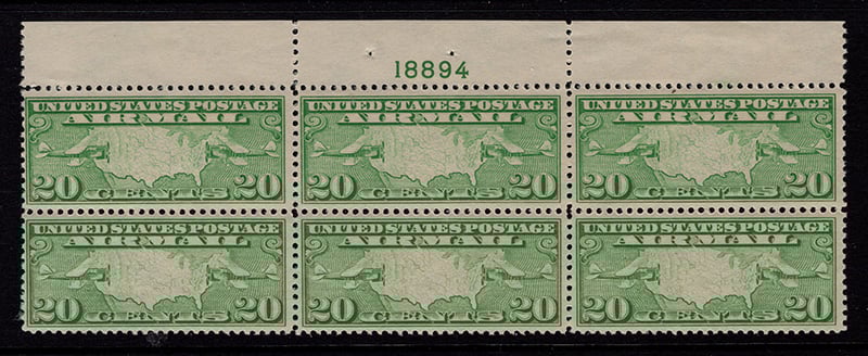 U.S. #C9 20c Map & Mail Planes MNH PNB of 6