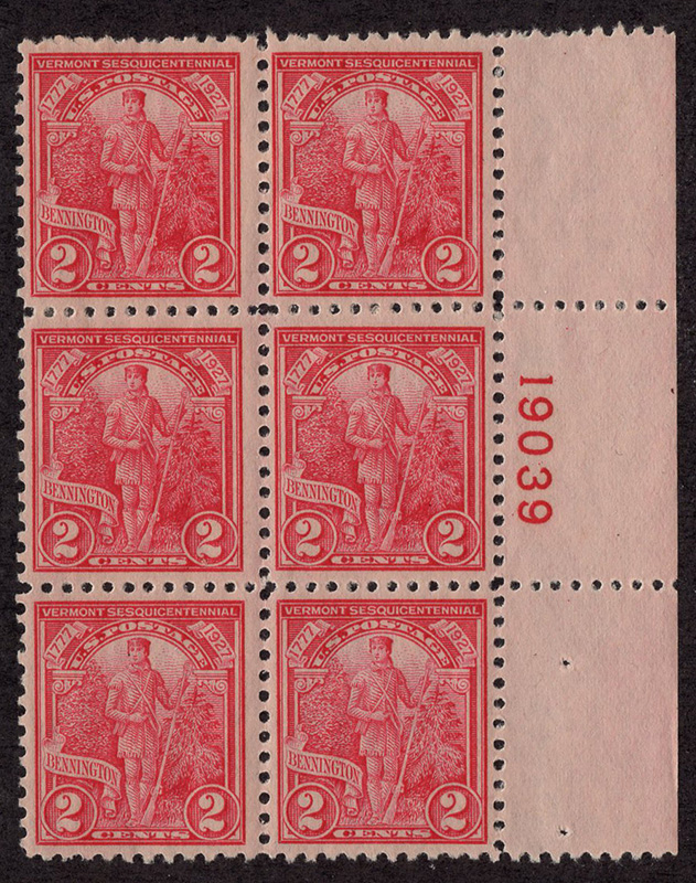 U.S. #643 Green Mountain Boys Mint PNB of 6 #19039