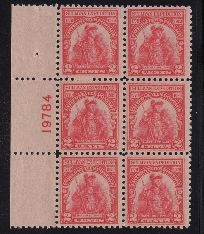 U.S. #657 Sullivan Expedition MNH PNB of 6