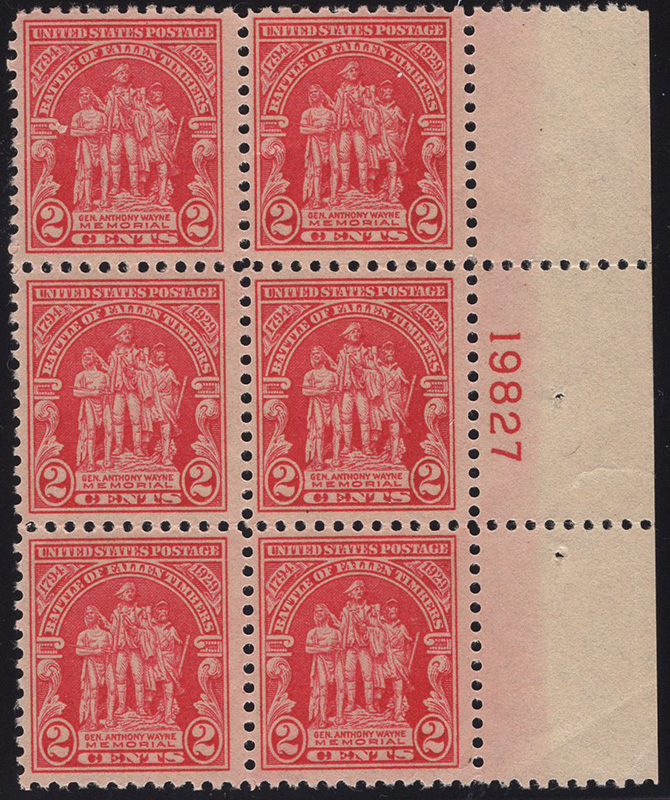 U.S. #680 Gen. Wayne Memorial PNB of 6