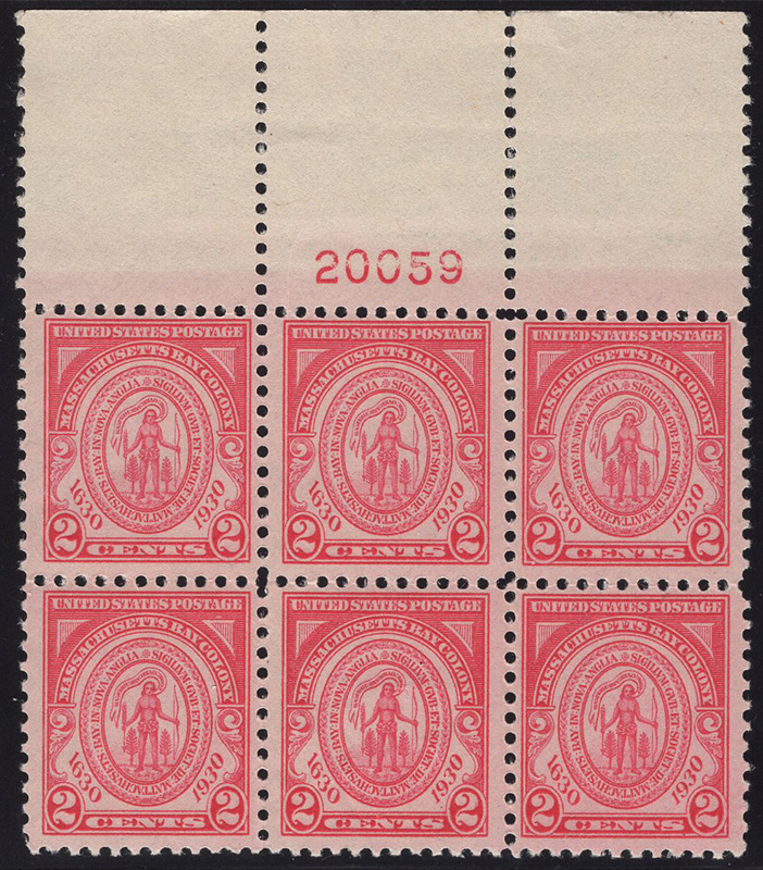 U.S. #682 Mass. Bay Colony MNH PNB of 6