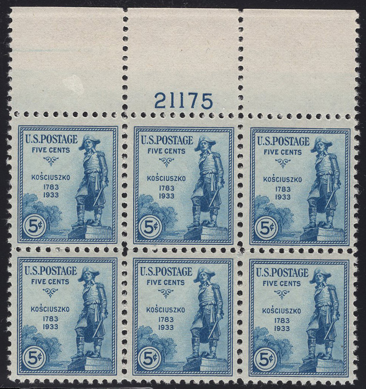 U.S. #734 Gen. Kosciuszko MNH PNB of 6