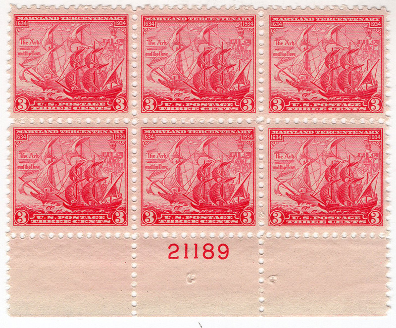 U.S. #736 Maryland MNH PNB of 6
