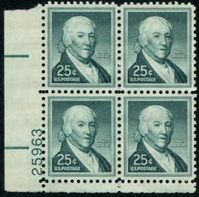 U.S. #1048 25c Paul Revere PNB of 4