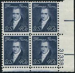 U.S. #1292 40c Thomas Paine PNB of 4