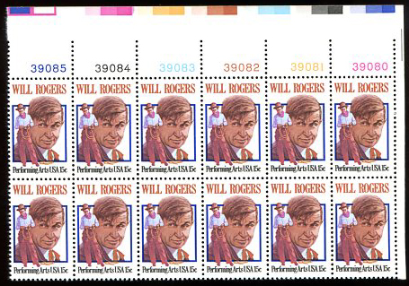 U.S. #1801 Will Rogers PNB of 12