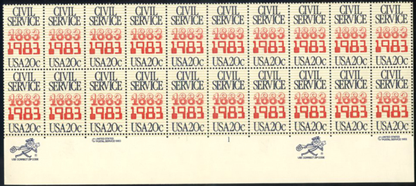 U.S. #2053 Civil Service PNB of 20