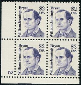 U.S. #2195 $2 William Jennings Bryan PNB of 4