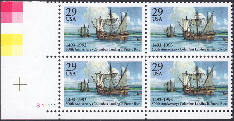 U.S. #2805 Columbus Landing in Puerto Rico PNB of 4